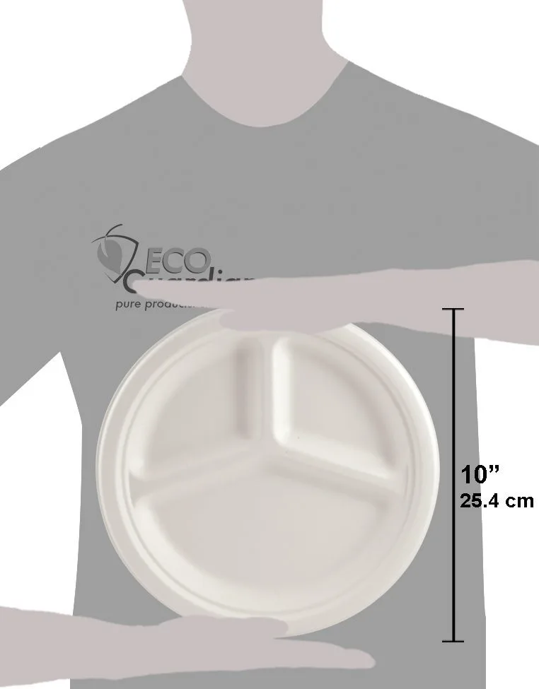 10" Round Fibre 3-Compartment Compostable Plate - Image 3