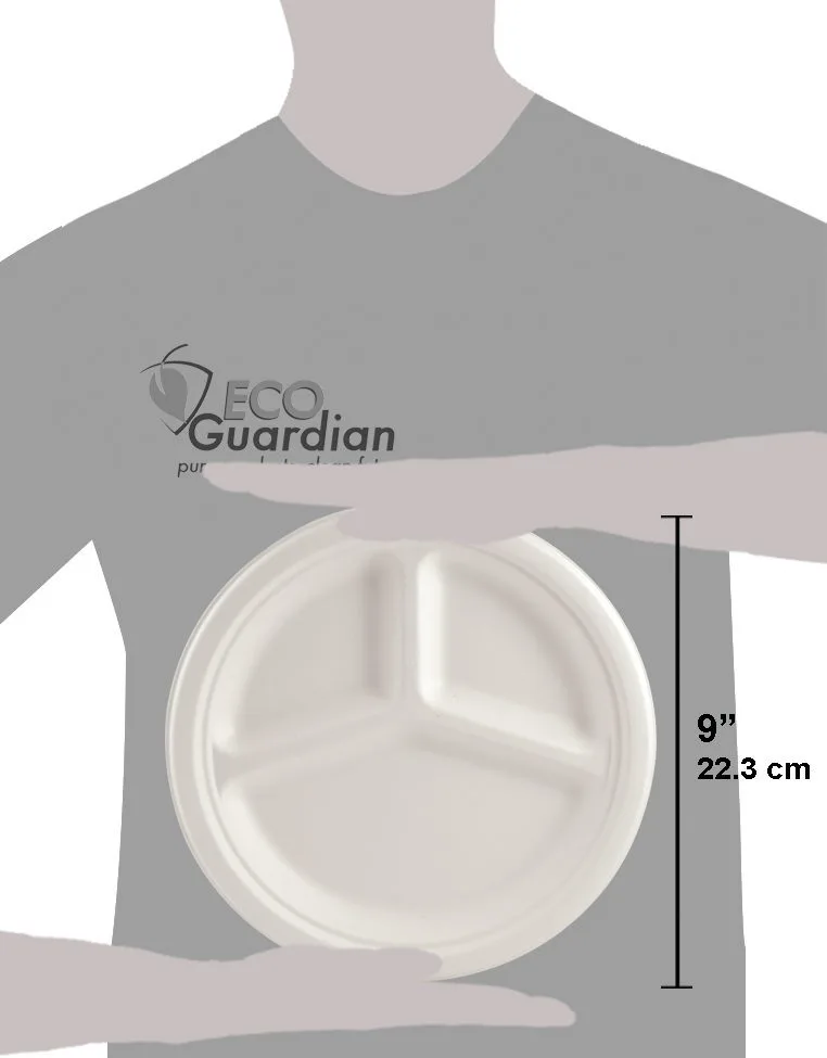 9" Round Fibre 3-Compartment Compostable Plate - Image 3