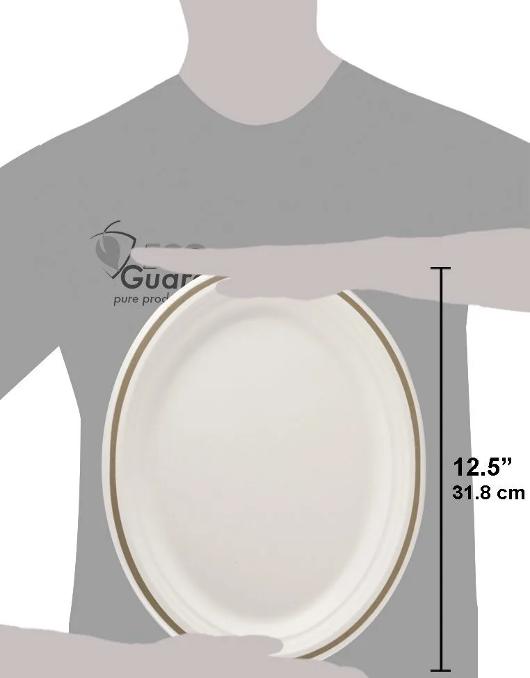 Elegance Collection / 12.5" Oval Plates, Gold Rim, Compostable Bagasse, Club Pack - Image 4