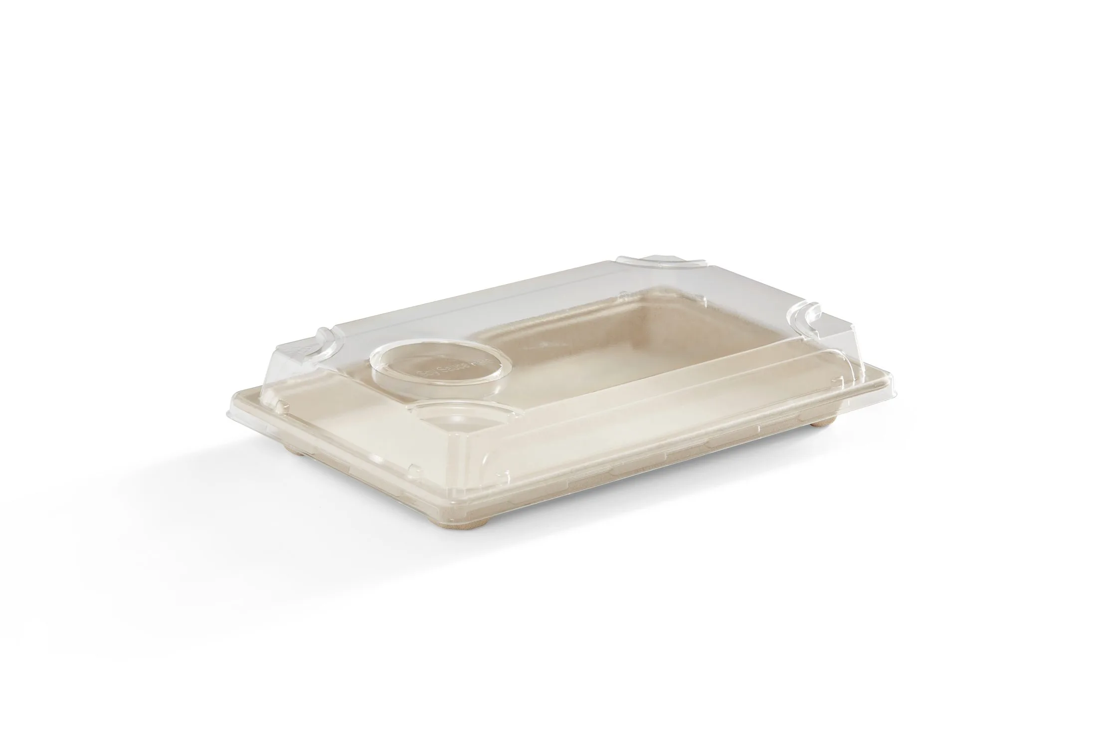 8.5" x 5.3" Clear PET Lid for Medium, Rectangular Fibre Sushi Tray - Image 3