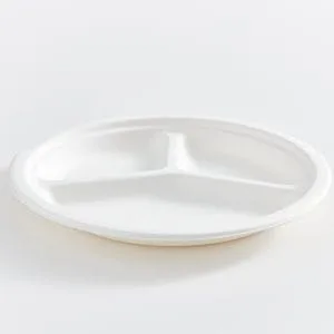 10" Round Fibre 3-Compartment Compostable Plate