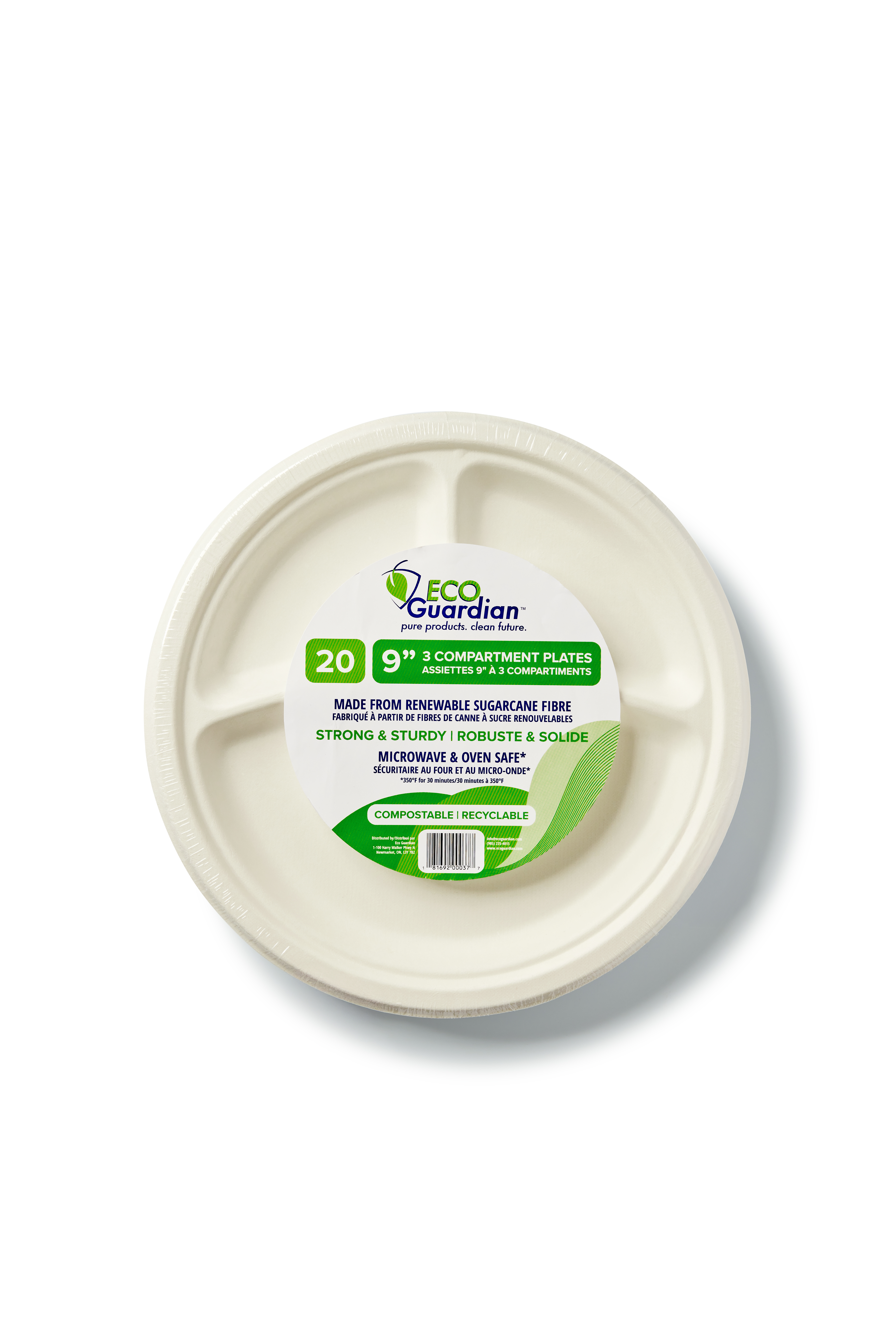 9" Round 3-Comp Fibre Plates, 20 Piece Retail Pack - Image 2