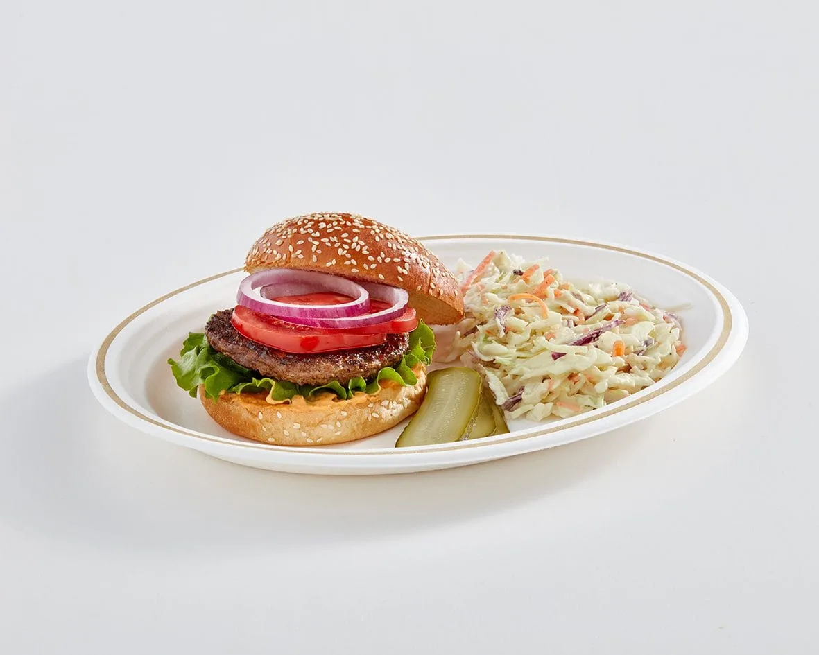 Elegance Collection / 12.5" Oval Plates, Gold Rim, Compostable Bagasse, Club Pack - Image 3