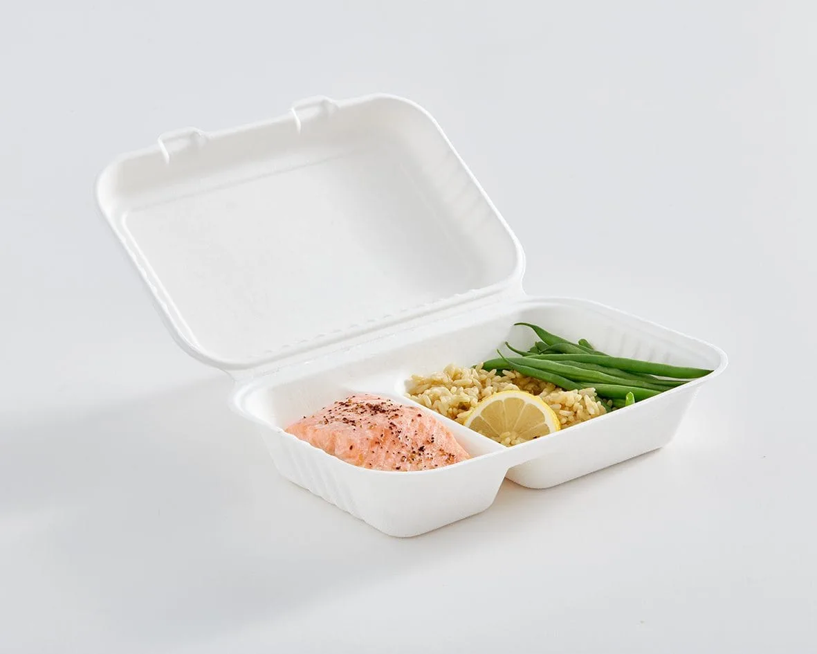 9" x 6" x 3" 2 Compartment Fibre Hinged Lid Container - Image 2