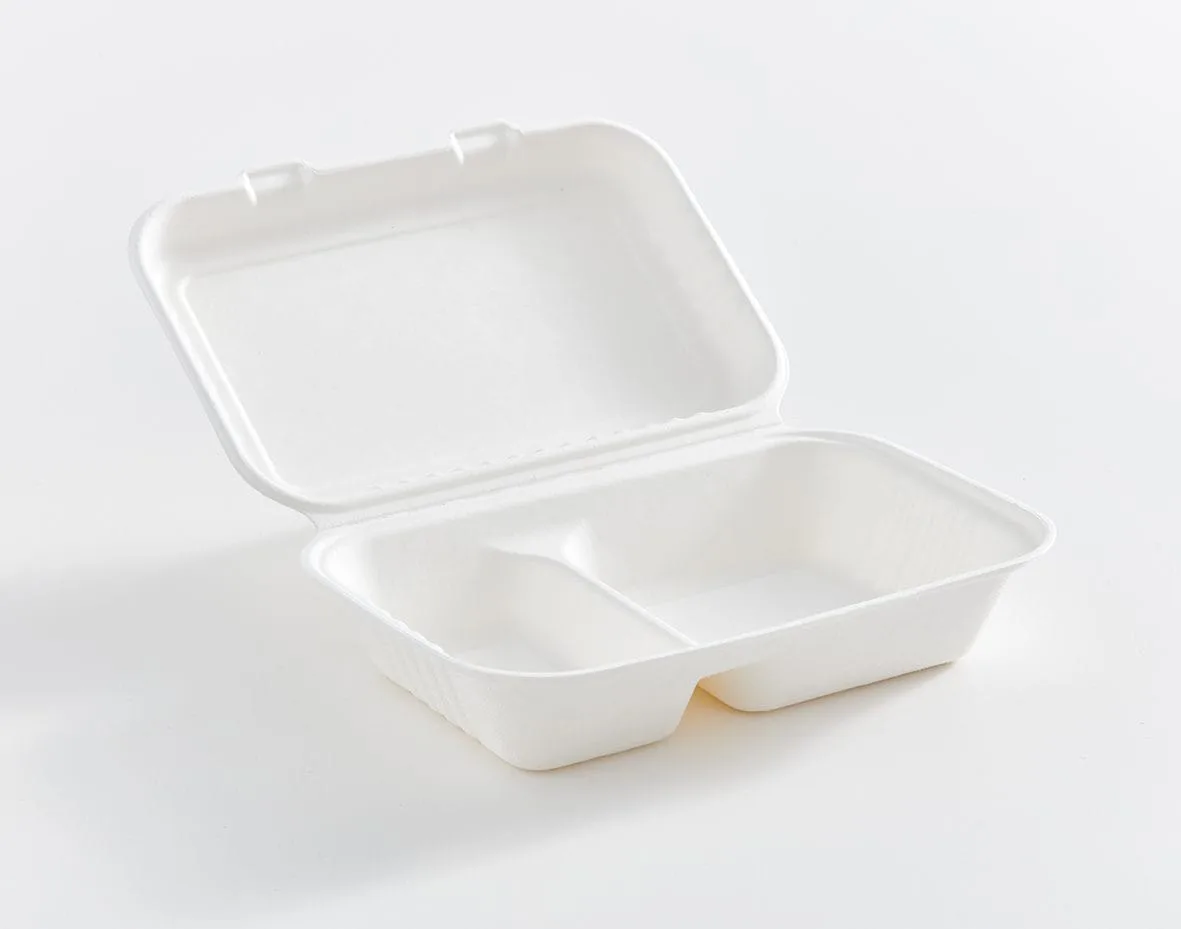 9" x 6" x 3" 2 Compartment Fibre Hinged Lid Container