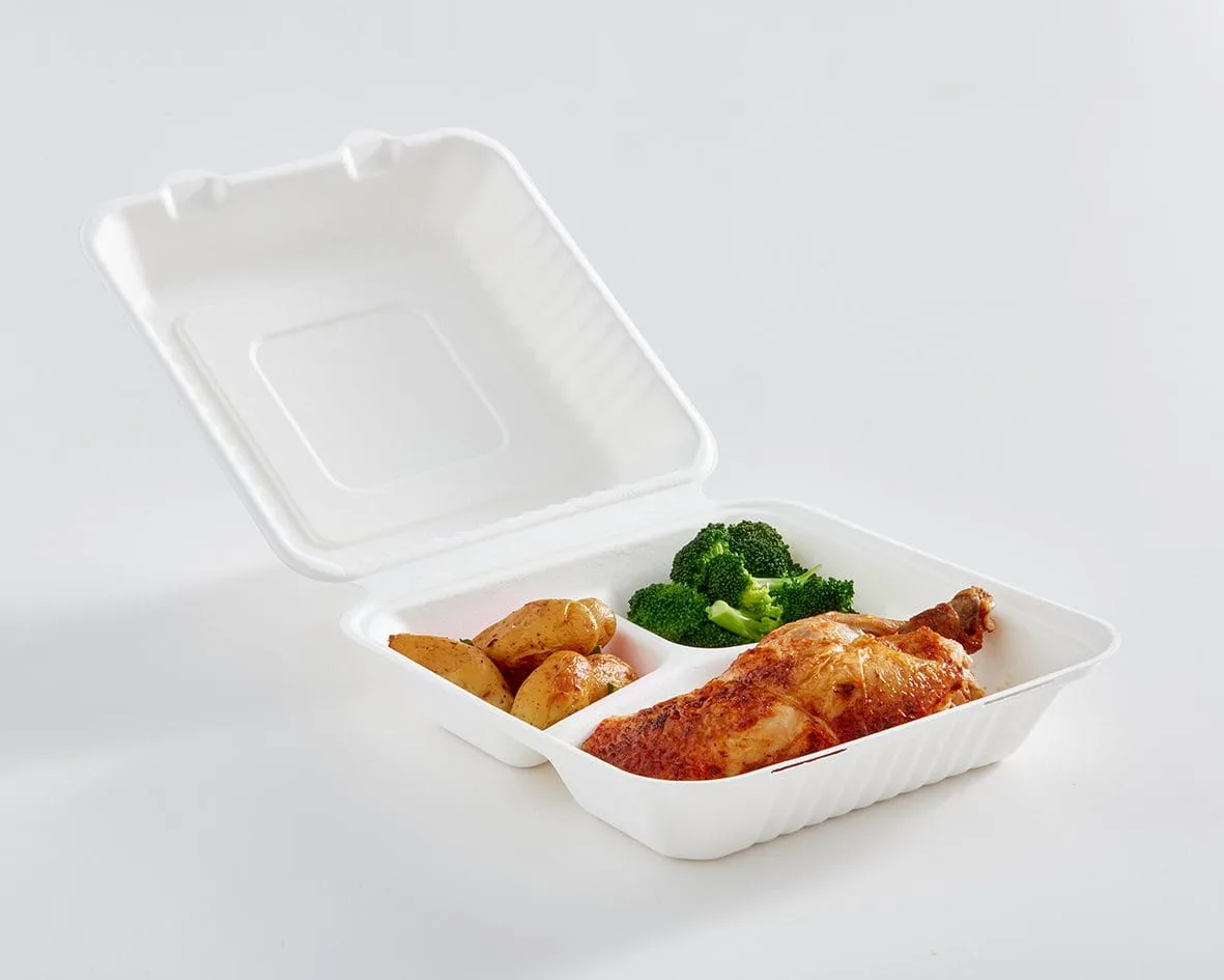 9" x 9" x 3" 3 Compartment Fibre Hinged Lid Container - Image 2