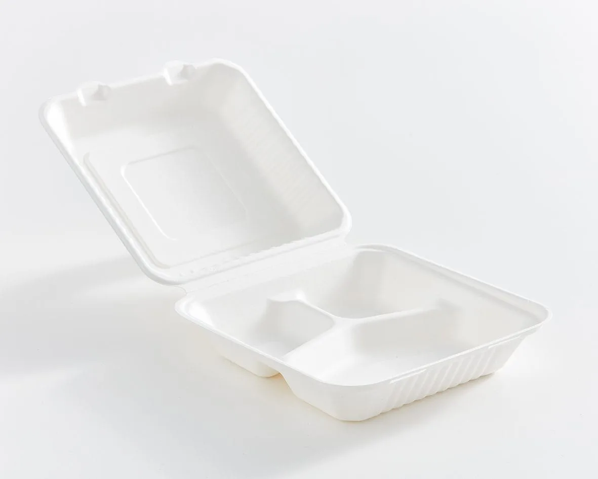 9" x 9" x 3" 3 Compartment Fibre Hinged Lid Container