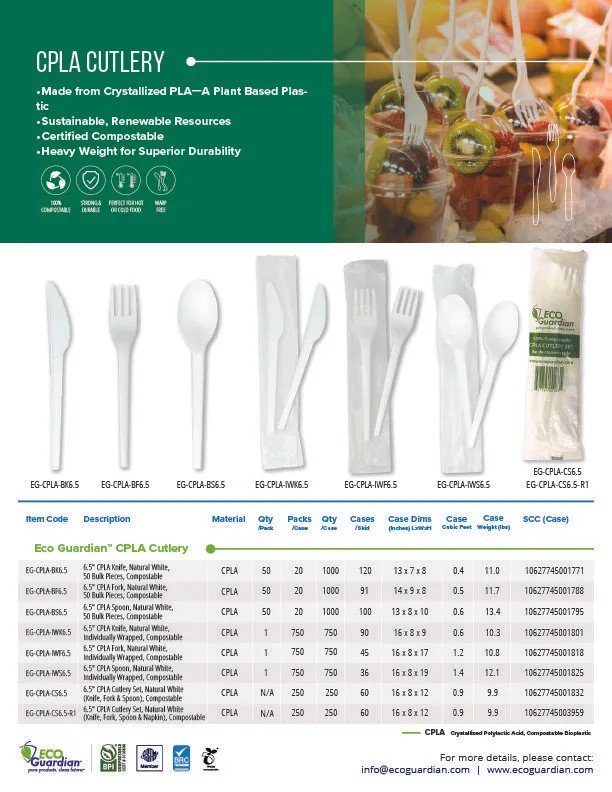 6.5" CPLA Compostable Cutlery Set with Napkin - Image 7