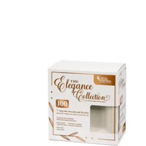 Elegance Collection / 7" Square Plates, Gold Rim, Compostable Bagasse, Club Pack