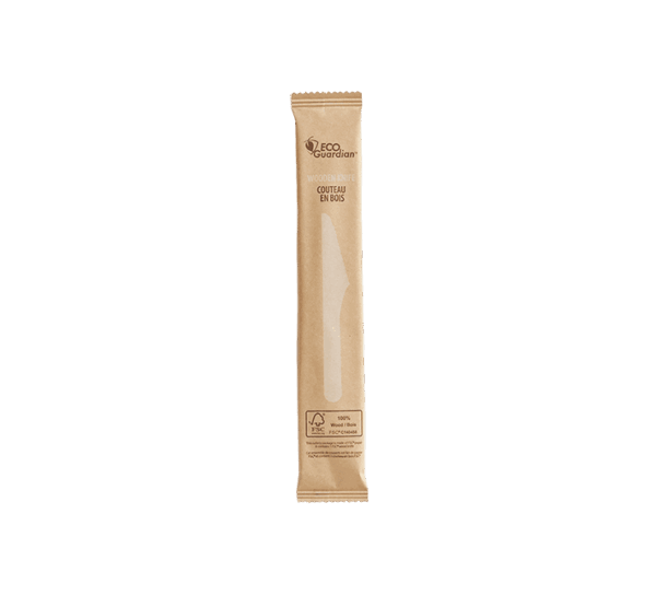 6.5" Wooden Knife, Individually Wrapped, Compostable, Qty 100 - FSC 100% Certified
