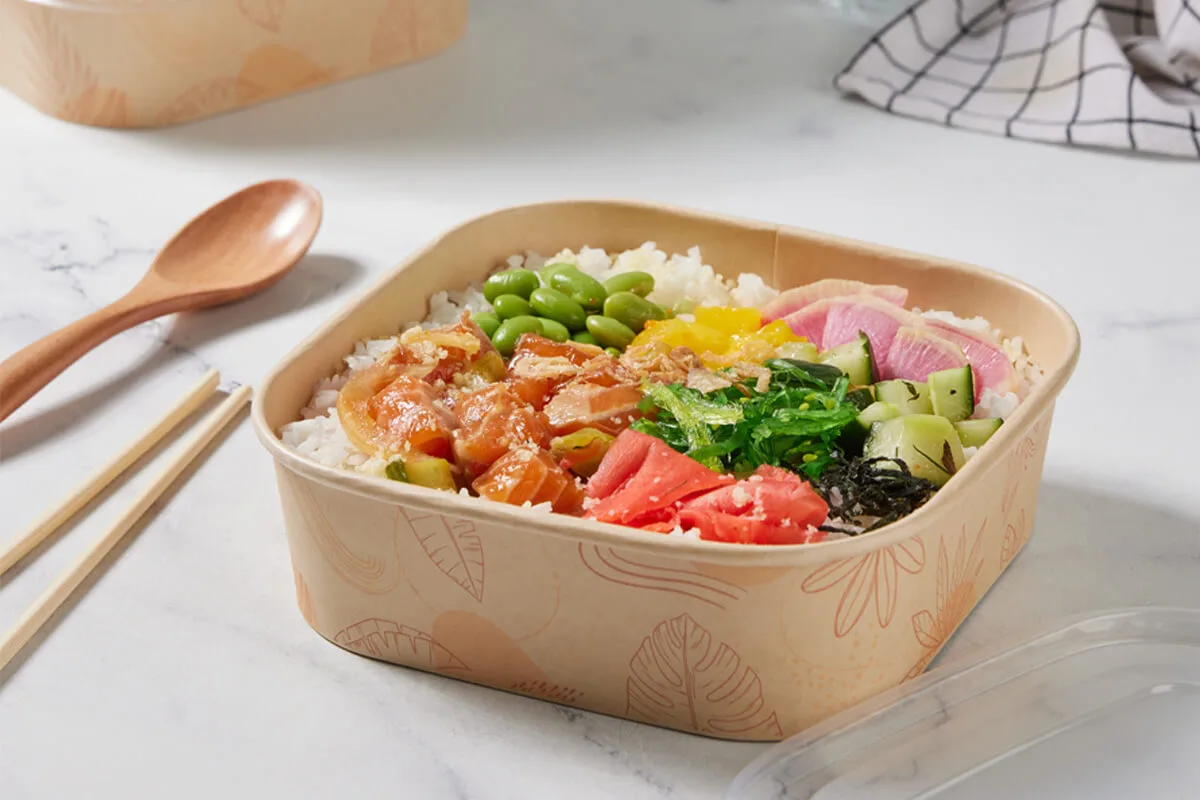 Forest Collection / 44 oz PLA-Lined Square Bamboo Bowl / Compostable - Image 2