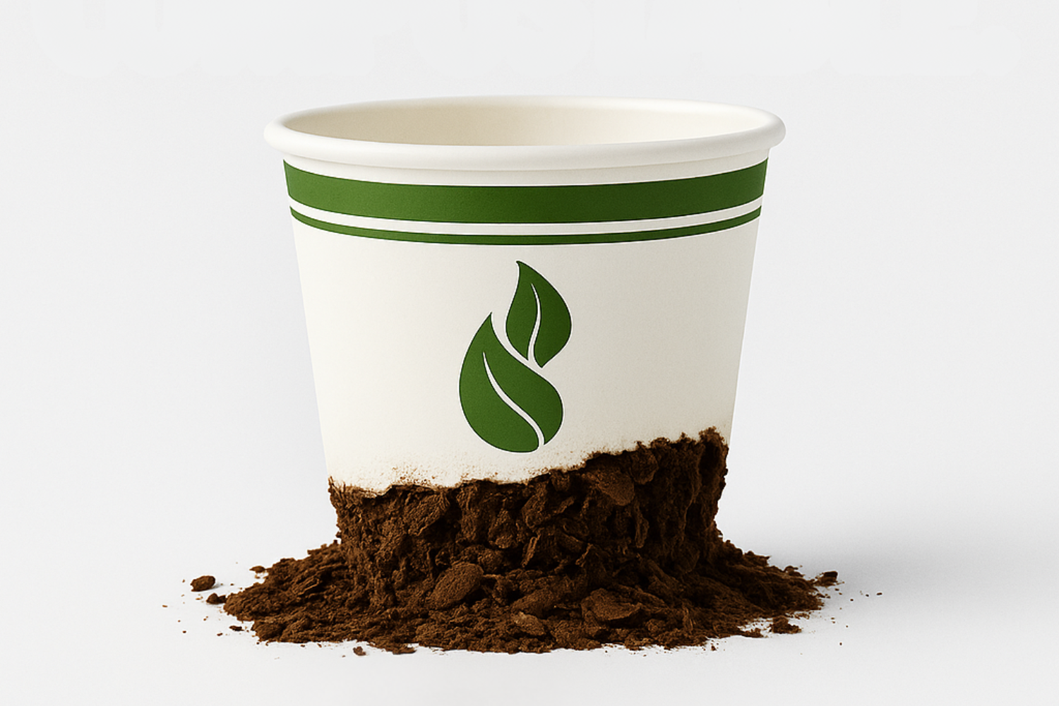 An eco guardian cup decomposing into the soil.